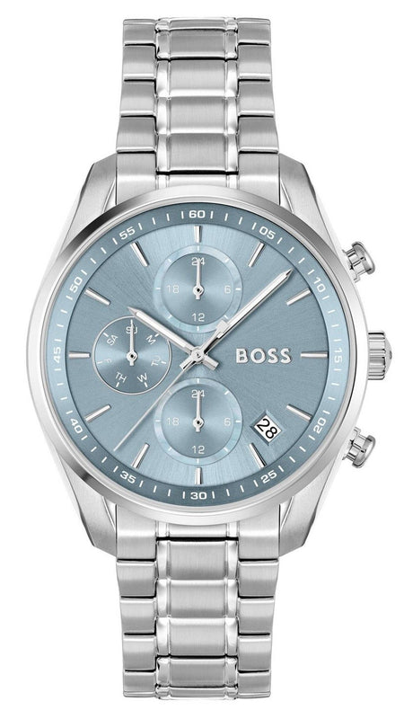 Hugo Boss Grand Tour Chronograph Ice Blue Dial Silver Steel Strap Watch for Women - 1502767