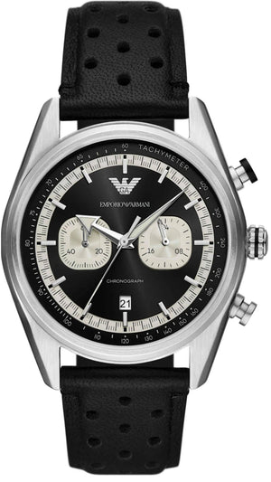 Emporio Armani Racer Chronograph Black Dial Black Leather Strap Watch for Men - AR11635 Authentic Buy Shop Now