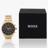 Hugo Boss Skytraveller Chronograph Black Dial Gold Steel Strap Watch for Men - 1514152 Authentic Buy Shop Now