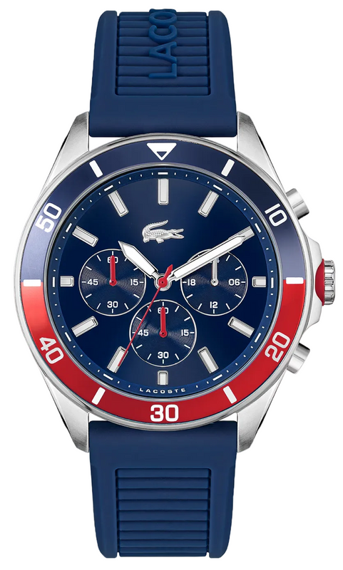 Lacoste Tiebreaker Chronograph Blue Dial Blue Silicon Strap Watch for Men - 2011154 Authentic Buy Shop Now
