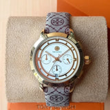 Tory Burch The Tory Chronograph White Dial Maroon Jacquard Strap Watch for Women - TBW1051 Authentic Buy Shop Now