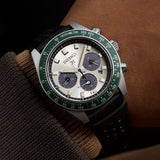 Seiko Prospex Speedtimer Solar Chronograph Ivory Dial Black Leather Strap Watch for Men - SSC943 Authentic Buy Shop Now