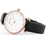 Emporio Armani Gianni T-Bar White Dial Black Leather Strap Watch for Women - AR11270 Authentic Buy Shop Now