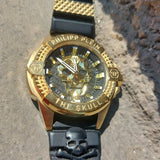 Philipp Plein The Skull Gold Dial Black Silicone Strap Watch for Men - PWAAA0221 Authentic Buy Shop Now