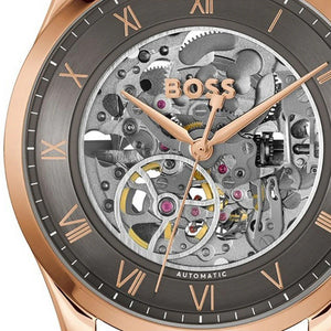 Hugo Boss Principle Skeleton Grey Dial Brown Leather Strap Watch for Men - 1514253 Authentic Buy Shop Now