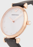 Emporio Armani Gianni T-Bar White Dial Black Leather Strap Watch for Women - AR11270 Authentic Buy Shop Now