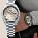 Seiko 5 Sports SNXS Series Automatic Beige Dial Silver Steel Strap Watch for Men - SRPK91K1 Authentic Buy Shop Now