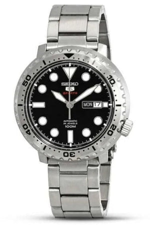 Seiko 5 Sports Automatic Black Dial Silver Steel Strap Watch for Men - SRPC61J1 Authentic Buy Shop Now