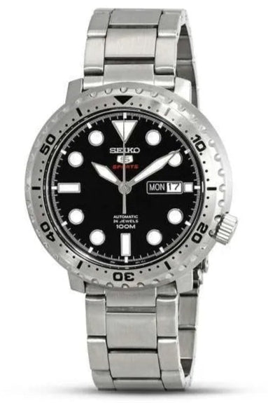 Seiko 5 Sports Automatic Black Dial Silver Steel Strap Watch for Men - SRPC61J1 Authentic Buy Shop Now