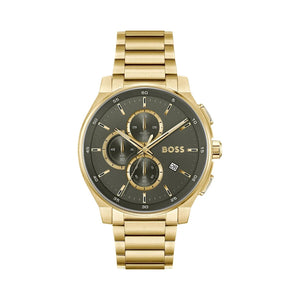 Hugo Boss Peak Chronograph Olive Green Dial Gold Steel Strap Watch for Men - 1514190 Authentic Buy Shop Now