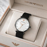 Emporio Armani Gianni T-Bar White Dial Black Leather Strap Watch for Women - AR11270 Authentic Buy Shop Now