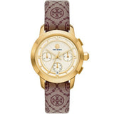 Tory Burch The Tory Chronograph White Dial Maroon Jacquard Strap Watch for Women - TBW1051 Authentic Buy Shop Now