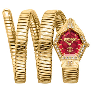 Just Cavalli Mesmerizing Red Dal Gold Steel Strap Watch for Women - JC1L304M0035 Authentic Buy Shop Now