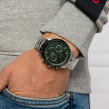 Lacoste Boston Chronograph Green Dial Silver Steel Strap Watch for Men - 2011080 Authentic Buy Shop Now