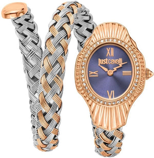 Just Cavalli Twined Blue Dial Two Tone Steel Strap Watch for Women - JC1L305M0065 Authentic Buy Shop Now
