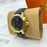 Tory Burch The Miller Chronograph Blue Dial Blue Jacquard Strap Watch for Women - TBW1038 Authentic Buy Shop Now