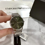 Emporio Armani Minimalist Green Dial Silver Steel Strap Watch for Men - AR11644 Authentic Buy Shop Now