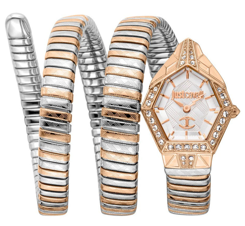 Just Cavalli Mesmerizing White Dial Two Tone Steel Strap Watch for Women - JC1L304M0075 Authentic Buy Shop Now
