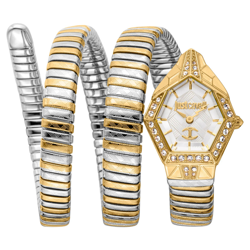 Just Cavalli Mesmerizing White Dial Two Tone Steel Strap Watch for Women - JC1L304M0055 Authentic Buy Shop Now