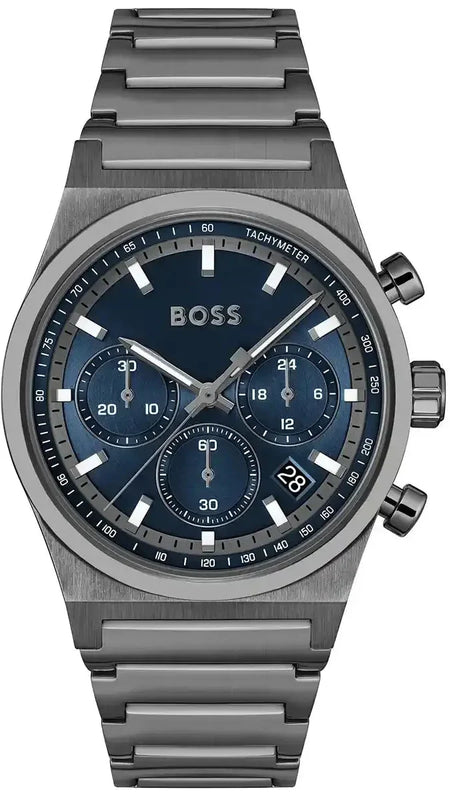 Hugo Boss Candor Chronograph Blue Dial Grey Steel Strap Watch for Men - 1514223 Authentic Buy Shop Now