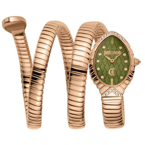 Just Cavalli Specchio Green Dial Rose Gold Steel Strap Watch for Women - JC1L323M0045