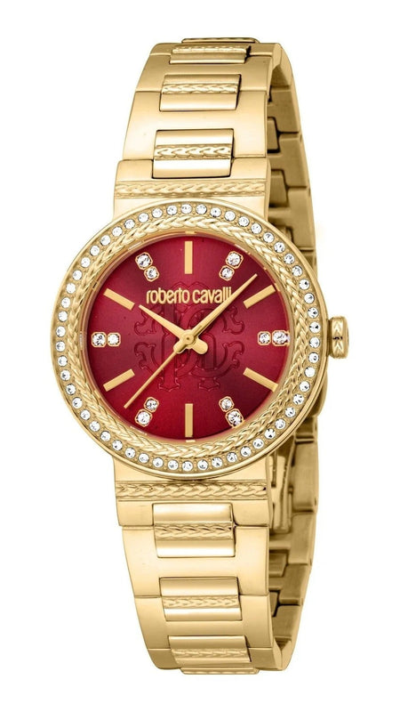 Just Cavalli Donna Glam Red Dial Gold Steel Strap Watch for Women - RC5L098M0035 Authentic Buy Shop Now