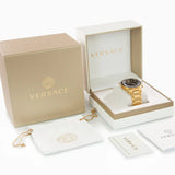 Versace Greca Dome Chronograph Black Dial Gold Steel Strap Watch for Men - VE6K00523 Authentic Buy Shop Now