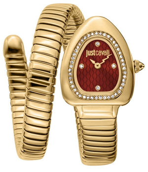 Just Cavalli Lady Snake Red Dial Gold Steel Strap Watch for Women - JC1L249M0025 Authentic Buy Shop Now