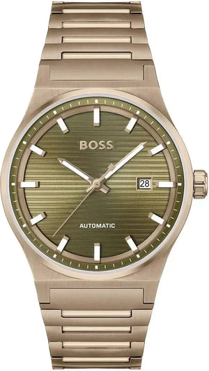 Hugo Boss Candor Automatic Olive Green Dial Brown Steel Strap Watch for Men - 1514184 Authentic Buy Shop Now