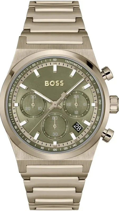 Hugo Boss Candor Chronograph Green Dial Brown Steel Strap Watch for Men - 1514222 Authentic Buy Shop Now