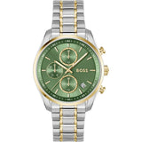 Hugo Boss Grand Tour Chronograph Green Dial Two Tone Steel Strap Watch for Women - 1502766 Authentic Buy Shop Now