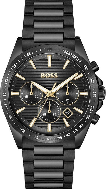 Hugo Boss Strike Chronograph Black Dial Black Steel Strap Watch for Men - 1514291 Authentic Buy Shop Now