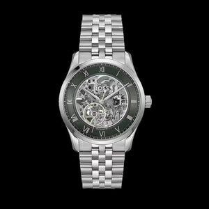Hugo Boss Principle Skeleton Green Dial Silver Steel Strap Watch for Men - 1514236 Authentic Buy Shop Now