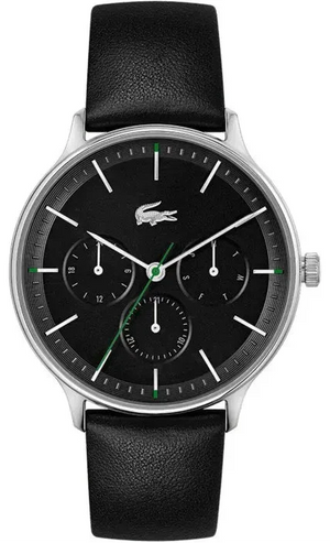 Lacoste Club Multidial Black Dial Black Leather Strap Watch for Men - 2011226 Authentic Buy Shop Now