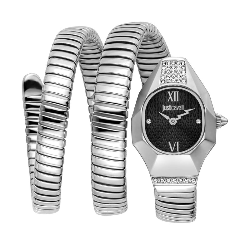 Just Cavalli Lunara Black Dial Silver Steel Strap Watch for Women - JC1L397M0025