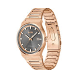 Hugo Boss Candor Automatic Grey Dial Rose Gold Steel Strap Watch for Men - 1514185 Authentic Buy Shop Now