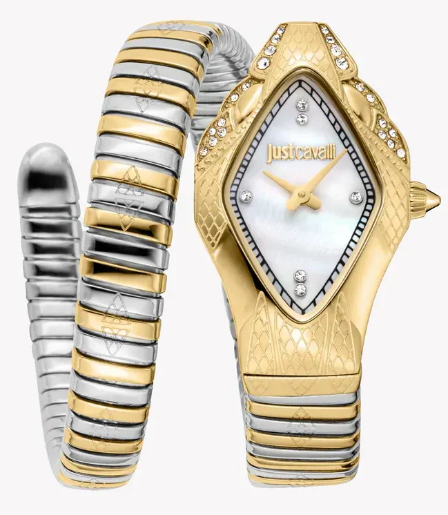 Just Cavalli Ferocious Mother of Pearl White Dial Two Tone Steel Strap Watch for Women - JC1L306M0065 Authentic Buy Shop Now