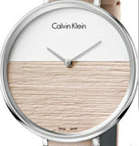 Calvin Klein Rise White Beige Dial Beige Leather Strap Watch for Women - K7A231XH Authentic Buy Shop Now