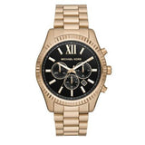 Michael Kors Lexington Chronograph Black Dial Gold Steel Strap Watch for Men - MK9155 Authentic Buy Shop Now