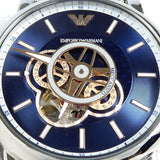 Emporio Armani Luigi Chronograph Skeleton Blue Dial Silver Steel Strap Watch For Men - AR60036 Authentic Buy Shop Now