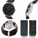 Daniel Wellington Classic York Black Dial Brown Leather Strap Watch For Men - DW00100134 Authentic Buy Shop Now