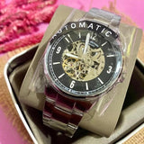 Fossil Forrester Automatic Skeleton Black Dial Silver Steel Strap Watch for Men - ME3180 Authentic Buy Shop Now