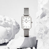 Daniel Wellington Quadro Sterling White Dial Silver Mesh Strap Watch For Women - DW00100438 Authentic Buy Shop Now