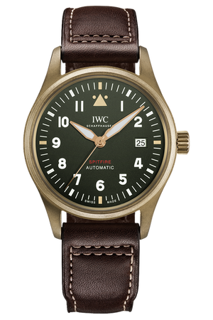 IWC Pilot's Watch Automatic Spitfire Green Dial Brown Leather Strap Watch for Men - IW326802 Authentic Buy Shop Now