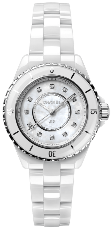 Chanel J12 Diamonds Mother of Pearl White Dial White Steel Strap Watch for Women - J12 H5704 Authentic Buy Shop Now