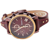 Fossil Original Boyfriend Sport Chronograph Maroon Dial Maroon Leather Strap Watch for Women - ES4114 Authentic Buy Shop Now