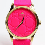 Gucci G Timeless Quartz Pink Dial Pink Leather Strap Watch For Women - YA1264115 Authentic Buy Shop Now