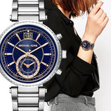 Michael Kors Sawyer Navy Blue Dial Silver Steel Strap Watch for Women - MK6224 Authentic Buy Shop Now