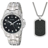 Bulova Crystal Collection Black Dial Silver Steel Strap Watch for Men - 96K104 Authentic Buy Shop Now