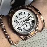 Michael Kors Cooper Chronograph White Dial Gold Steel Strap Watch For Women - MK5916 Authentic Buy Shop Now